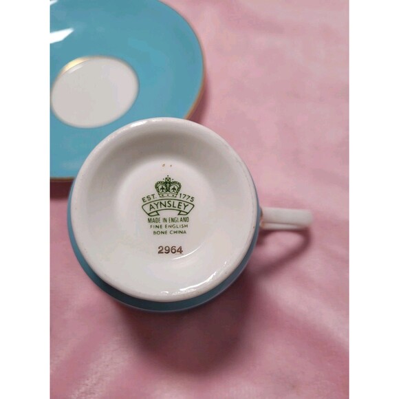 Vintage JOHN AYNSLEY Bone China England Light Blue Pattern Set Cup & Sauce - Picture 3 of 8